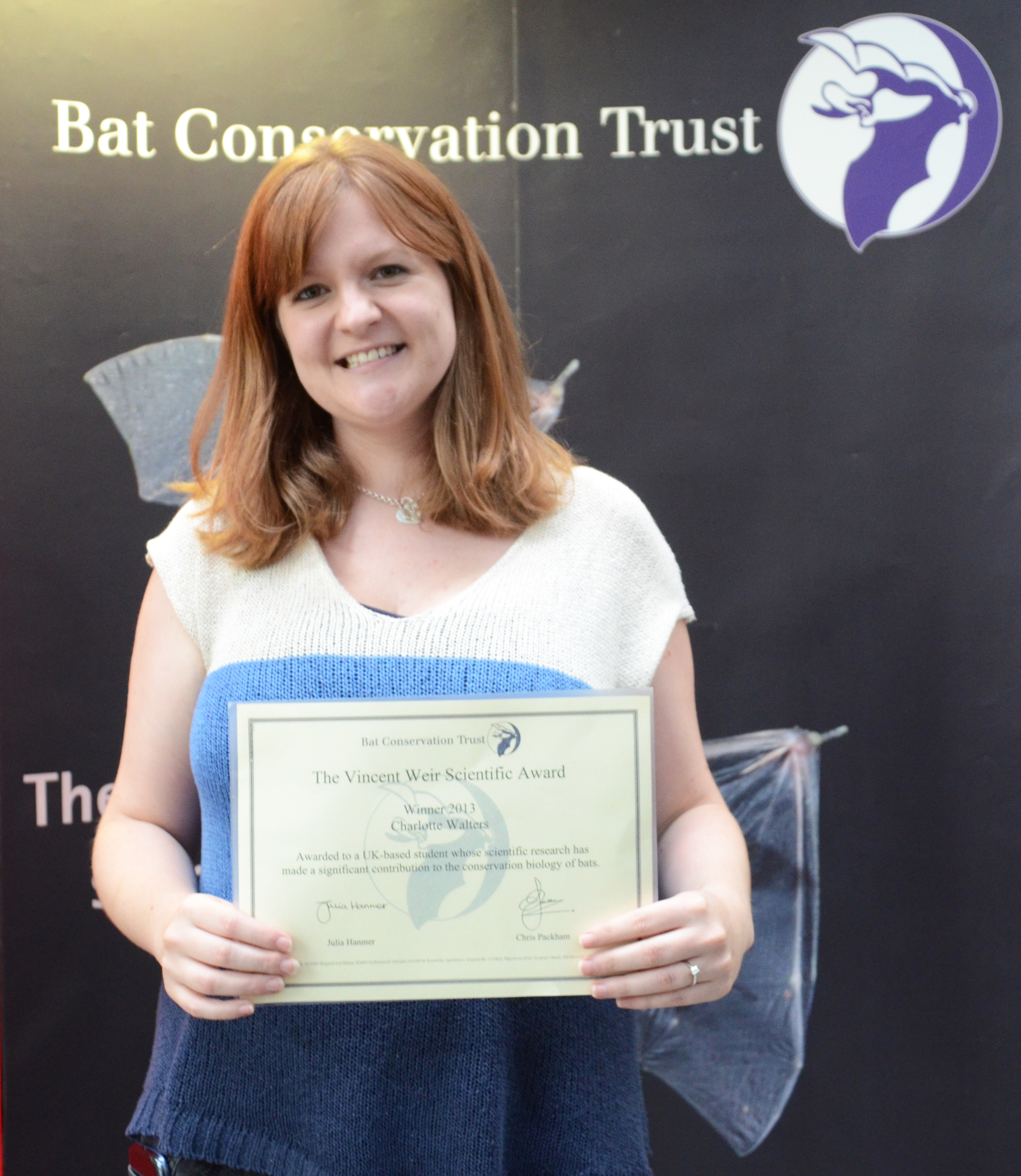 The Vincent Weir Scientific Award is won by young designer of a breakthrough system to support bat monitoring; Charlotte Walters.
